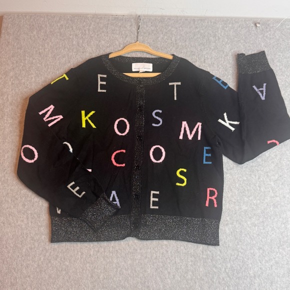 Rockets of Awesome Kids Cardigan Sweater Black Letter Print Size 8 - Picture 1 of 4